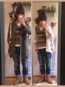 「ボーイフレンドデニム」｜「アイテム（モッズコート）」を使った、uzukanさん（レディース・158cm）の冬コーディネート