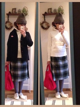 「キルトスカート」｜「アイテム（スウェット）」を使った、uzukanさん（レディース・158cm）の冬コーディネート