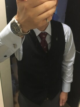 「アイテム（ネクタイ、レッド系）」を使った、なかさん（メンズ・173cm）の冬コーディネート