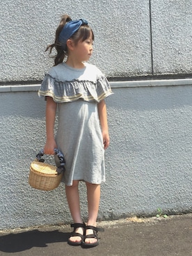 「no brand（ノーブランド）のアイテム（かごバッグ）」を使った、yurarinさん（キッズ・120cm）の夏コーディネート
