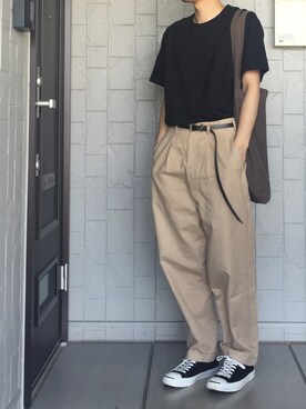 「Yohji Yamamoto（ヨウジヤマモト）のアイテム（チノパンツ）」を使った、ふくださんさん（メンズ・170cm）の夏コーディネート