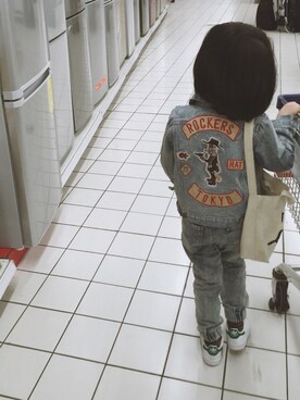 「Handmade（ハンドメイド）のアイテム（ライダースジャケット）」を使った、yo_-_yoさん（キッズ・110cm）の冬コーディネート