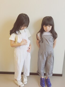 「アイテム（サロペット/オーバーオール、シルバー系）」を使った、yo_-_yoさん（キッズ・120cm）の夏コーディネート