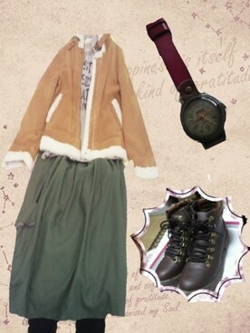 「アイテム（アナログ腕時計、ピンク系）」を使った、Yumiさん（レディース・161cm）の冬コーディネート