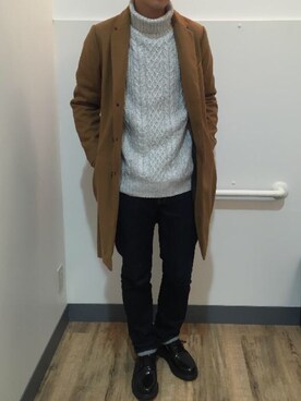 「BACK NUMBER（バックナンバー）のアイテム（チェスターコート）」を使った、ゆうきまるさん（メンズ・177cm）の秋コーディネート