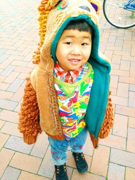 「BOOFOOWOO」｜「アイテム（ブルゾン）」を使った、りゅうりょうさん（キッズ・100cm）の秋コーディネート
