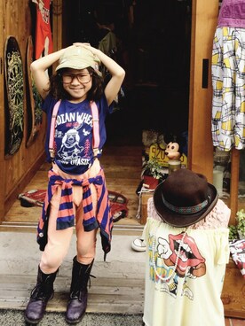 「アイテム（サスペンダー）」を使った、りゅうりょうさん（キッズ・110cm）の春コーディネート