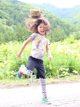 「One deux boo（ワンドゥーブー）のアイテム（スニーカー）」を使った、りゅうりょうさん（キッズ・120cm）の夏コーディネート