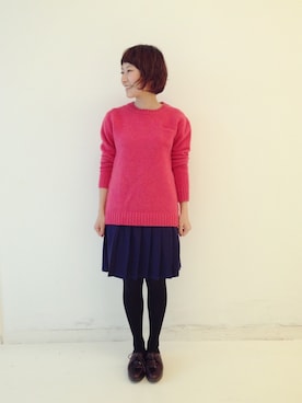 「クルーネックニット」｜Shinoさん（レディース・154cm）の冬コーディネート