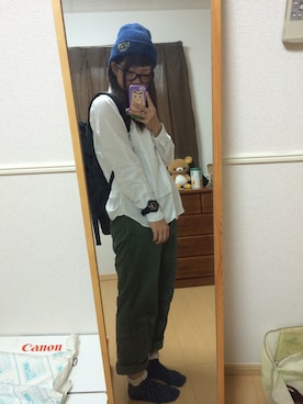 「CIAOPANIC（チャオパニック）のアイテム（バックパック/リュック、ブラック系）」を使った、ちーちゃん*さん（レディース・158cm）の夏コーディネート