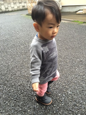 「男の子だけどピンク」｜Louis.Airuさん（キッズ・80cm）の春コーディネート