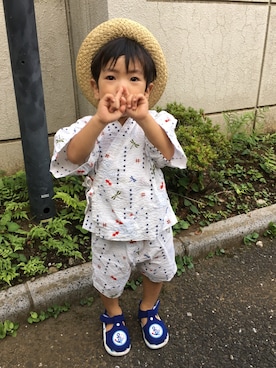 「MIKI HOUSE（ミキハウス）のアイテム（浴衣）」を使った、Louis.Airuさん（キッズ・90cm）の夏コーディネート