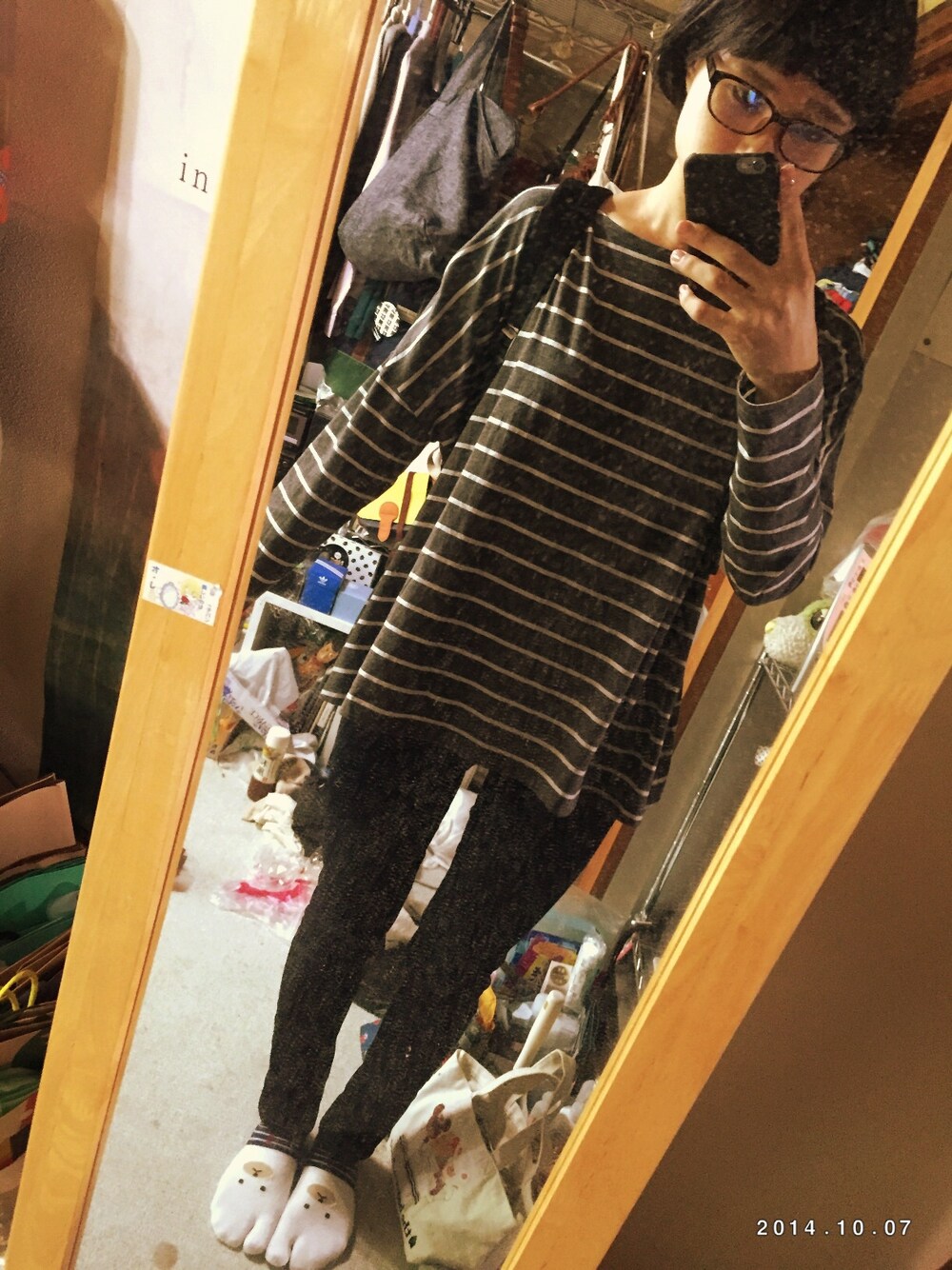 「無印良品、肩落ち、ヨコシマの集い、スキニーデニム、シンプル」｜「アイテム（バックパック/リュック、ブラック系）」を使った、ｎｔｍさん（レディース・156cm）の秋コーディネートの1枚目の写真