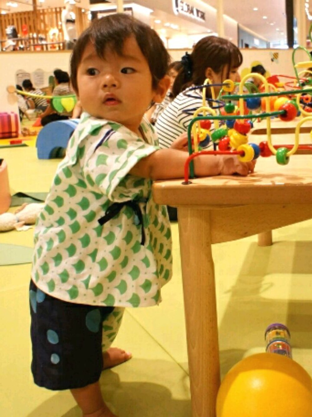 「カジュアルコーデ、kids、kidsfashion、ベビー、お祭りコーデ、甚平、手作り、ハンドメイド、オーダー受け付けます」｜「originalのアイテム（セットアップ、グリーン系）」を使った、yoriさん（キッズ・80cm）の秋コーディネートの1枚目の写真
