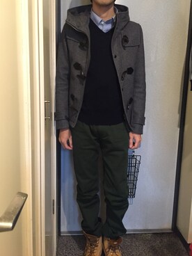 「ボタンダウンシャツ」｜「アイテム（ダッフルコート）」を使った、shimotoさん（メンズ・164cm）の冬コーディネート