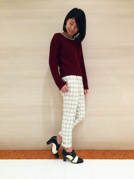 「センタープレスパンツ」｜「アイテム（ブーティ）」を使った、ｍｉｙｕさん（レディース・161cm）の秋コーディネート