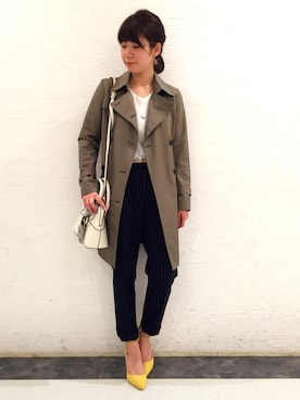 「ストライプパンツ」｜「アイテム（トレンチコート）」を使った、ｍｉｙｕさん（レディース・161cm）の冬コーディネート