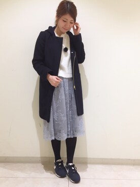 「刺繍」｜「アイテム（ステンカラーコート）」を使った、ｍｉｙｕさん（レディース・161cm）の冬コーディネート