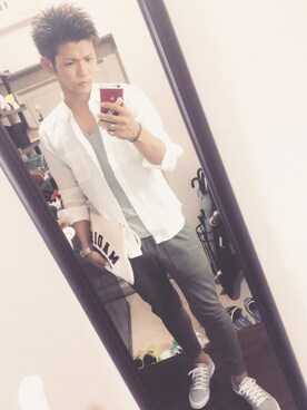 「GU（ジーユー）のアイテム（ジャケット/アウター、ホワイト系）」を使った、Ryo-gaさん（メンズ・175cm）の夏コーディネート