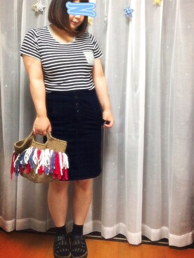 「ABABのアイテム（デニムスカート、ブルー系）」を使った、mcnskさん（レディース・162cm）の夏コーディネート