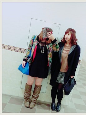 「no brand（ノーブランド）のアイテム（スカート、ブラック系）」を使った、mcnskさん（レディース・162cm）の冬コーディネート