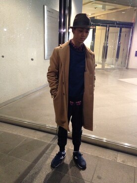 「アイテム（チェスターコート、イエロー系）」を使った、きりんくん)さん（メンズ・174cm）の冬コーディネート