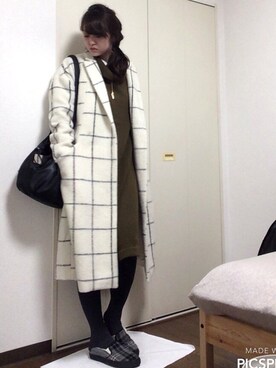 「ウィンドウペン」｜「アイテム（チェスターコート）」を使った、プチプラのあやさん（レディース・167cm）の秋コーディネート