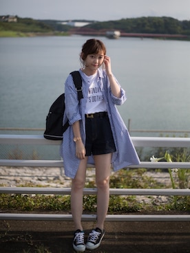 「shuca（シュカ）のアイテム（トップス）」を使った、プチプラのあやさん（レディース・167cm）の夏コーディネート