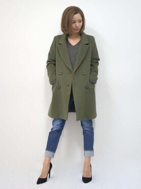 「31 Sons de mode（トランテアン　ソン　ドゥ　モード）のアイテム（チェスターコート）」を使った、しみおさん（レディース・160cm）の秋コーディネート