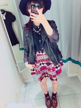 「AS KNOW AS PINKY（アズノゥアズピンキー）のアイテム（ライダースジャケット）」を使った、sakiさん（レディース・158cm）の秋コーディネート