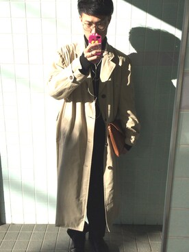 「COMME des GARCONS HOMME（コム デ ギャルソン・オム）のアイテム（トレンチコート）」を使った、まるまるさん（メンズ・173cm）の春コーディネート