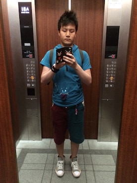 「UP SMILE（アップスマイル）のアイテム（パンツ）」を使った、W⃝A⃝K⃝K⃝Y⃝さん（メンズ・167cm）の夏コーディネート