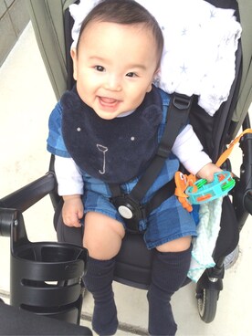 「babyGAP（babyGAP）のアイテム（スタイ/よだれかけ、ブルー系）」を使った、たー☀️さん（キッズ・80cm）の夏コーディネート