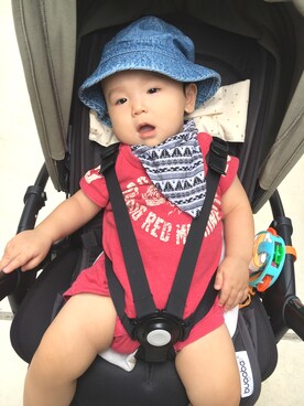 「babyGAP（babyGAP）のアイテム（帽子、ブルー系）」を使った、たー☀️さん（キッズ・80cm）の夏コーディネート