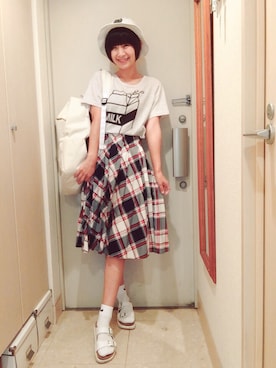 「FLASH REPORT（フラッシュリポート）のアイテム（バッグ）」を使った、ナオさん（レディース・162cm）の夏コーディネート