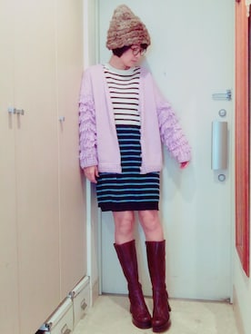 「ボリュームニット」｜「アイテム（ニットキャップ/ビーニー）」を使った、ナオさん（レディース・162cm）の冬コーディネート