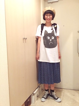 「むぎわらベレー帽」｜ナオさん（レディース・162cm）の夏コーディネート