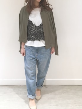 「earth music&ecology（アースミュージックアンドエコロジー）のアイテム（ブルゾン）」を使った、yuuさん（レディース・153cm）の春コーディネート