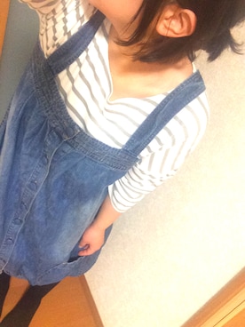 「マタニティコーデ」｜「アイテム（つなぎ/オールインワン）」を使った、ゆっこさん（レディース・162cm）の春コーディネート