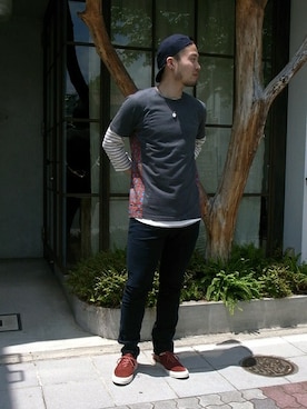 「nonnative（ノンネイティブ）のアイテム（キャップ）」を使った、KEISUKEさん（メンズ・173cm）の春コーディネート