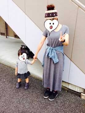「GU（ジーユー）のアイテム（ワンピース、グレー系）」を使った、ri&hiさん（キッズ・100cm）の秋コーディネート