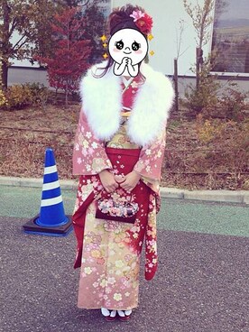 「アイテム（水着/着物・浴衣、レッド系）」を使った、ayuさん（レディース・161cm）の冬コーディネート