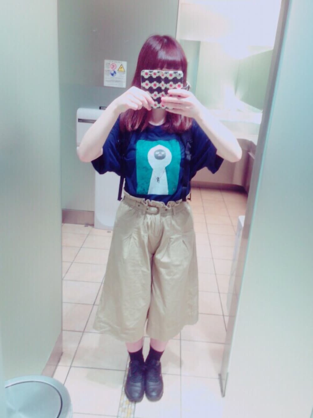 「バイト終わり、ガウチョパンツ、LOWRYS FARM、山男、キモカワ」｜「mont-bellの白い山男（Tシャツ/カットソー、ブルー系）」を使った、Cさん（レディース・164cm）の夏コーディネートの1枚目の写真