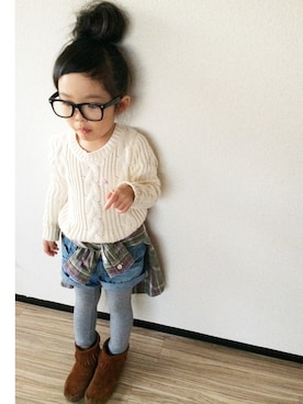 「Minnetonka（ミネトンカ）のアイテム」を使った、sacoさん（キッズ・100cm）の秋コーディネート