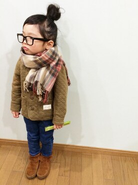 「Minnetonka（ミネトンカ）のアイテム」を使った、sacoさん（キッズ・100cm）の冬コーディネート