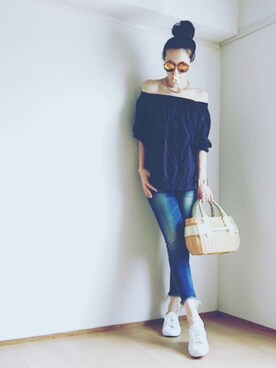 「Ungrid（アングリッド）のインディゴフレイドヘムストスリ（デニムパンツ）」を使った、S *•.●❃さん（レディース・167cm）の春コーディネート