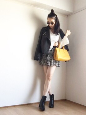 「ROSE BUD（ローズバッド）のレザーライダースジャケット（ライダースジャケット）」を使った、S *•.●❃さん（レディース・167cm）の秋コーディネート