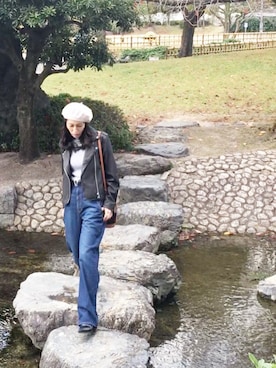 「ROSE BUD（ローズバッド）のレザーライダースジャケット（ライダースジャケット）」を使った、S *•.●❃さん（レディース・167cm）の秋コーディネート