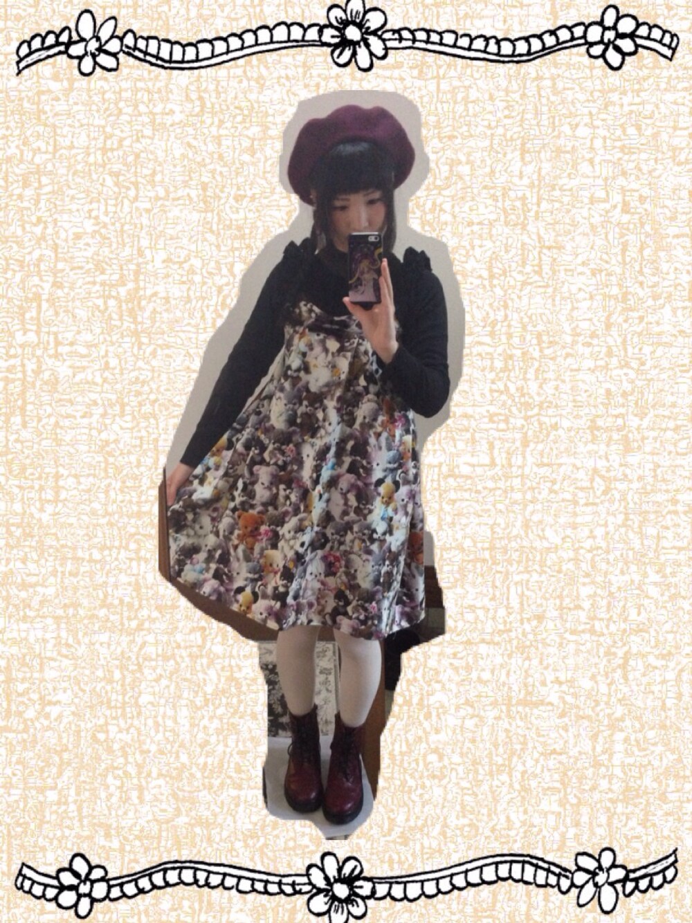 「自作のアイテム（ワンピース、その他）」を使った、まなてぃえんぬさん（レディース・153cm）の冬コーディネートの1枚目の写真