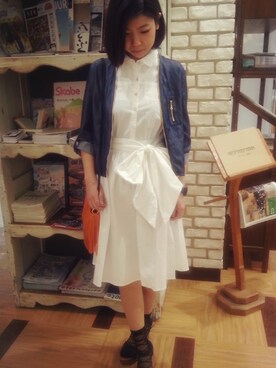 「ピクニック」｜「アイテム（ノーカラージャケット）」を使った、chiiiiiさん（レディース・157cm）の春コーディネート